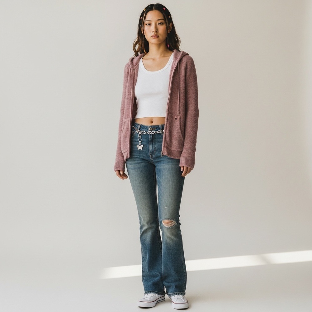 BCBGMaxAzria vintage Y2K full-zip pink woven knit sweater hoodie Spring coquette